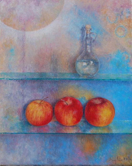 Trzy jabłuszka, 2014, olej na płótnie, 30x40